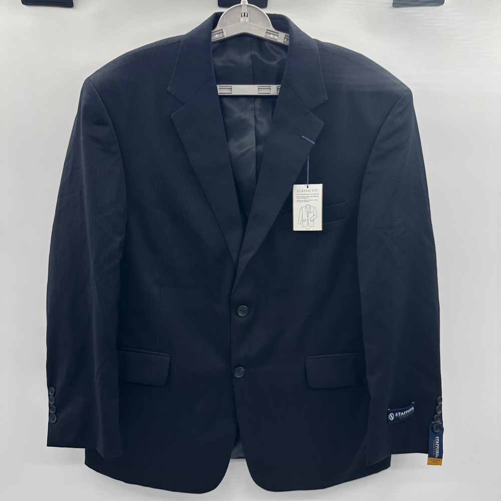 Stafford Signature Men 42 Short Navy Pinstripe 100% Wool Suit Jacket Blazer
NWT